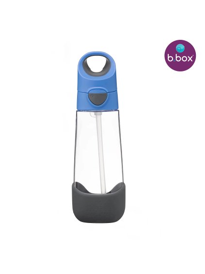 B.Box Láhev na pití s brčkem 600 ml - modrá/šedá