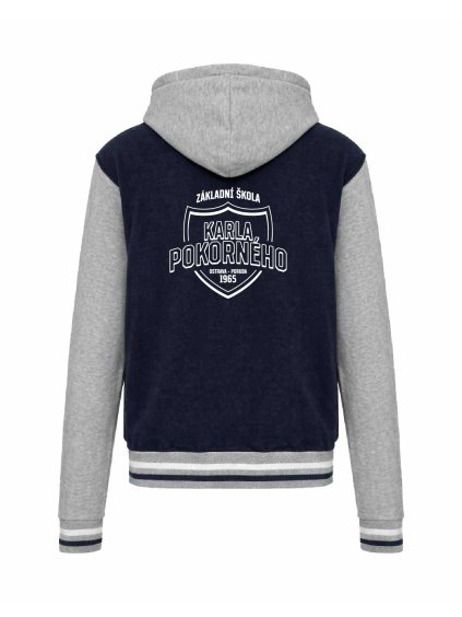 College mikina s kapucí Navy Oxford Grey White (Námořnická modrá šedá bílá)