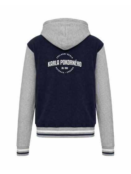 College mikina s kapucí Navy Oxford Grey White (Námořnická modrá šedá bílá)