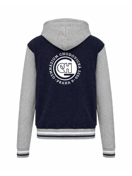 College mikina s kapucí Navy Oxford Grey White (Námořnická modrá šedá bílá)