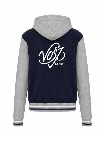 College mikina s kapucí Navy Oxford Grey White (Námořnická modrá šedá bílá)